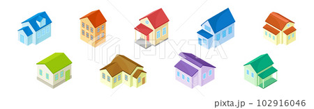 Detached House or Residence as Free-standing Building Isometric Vector Set 102916046