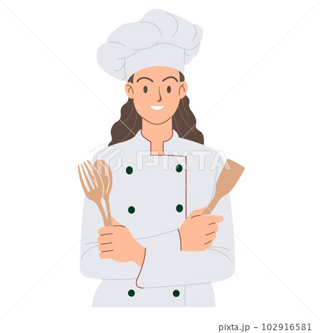 A cartoon illustration of a female chef 102916581
