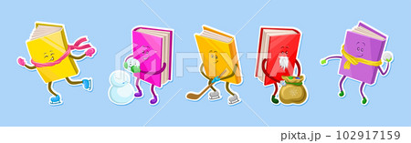 Cute Humanized Books in Hard Cover Playing Snowballs and Building Snowman Vector Set Cute Humanized Books in Hard Cover Playing Snowballs and Building Snowman Vector Set 102917159