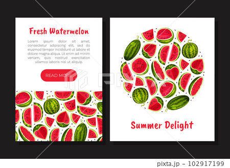 Fresh Watermelon Banner Design with Juicy Red Fruit Vector Template Fresh Watermelon Banner Design with Juicy Red Fruit Vector Template 102917199