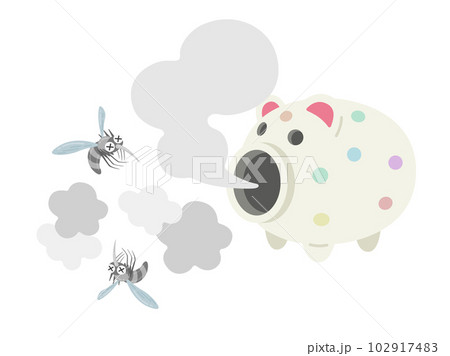 豚の器の、蚊取り線香で、蚊を撃退するイラスト 豚の器の、蚊取り線香で、蚊を撃退するイラスト 102917483