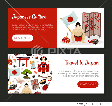 Japan Travel Banner Design with Traditional Symbols Vector Template Japan Travel Banner Design with Traditional Symbols Vector Template 102917807
