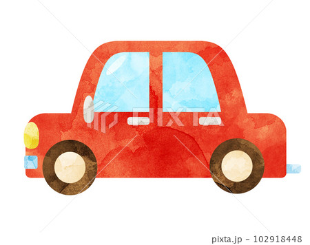 水彩風に加工した赤い車のイラストのイラスト素材 [102918448] - PIXTA