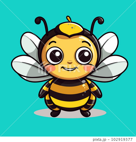 simple kawaii bee clipart on blue background 102919377