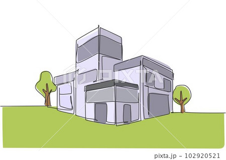 Single continuous line drawing luxury house building at big city. Home architecture property isolated minimalism concept. Dynamic one line draw graphic design vector illustration on white background Single continuous line drawing luxury house building at big city. Home architecture property isolated minimalism concept. Dynamic one line draw graphic design vector illustration on white background 102920521