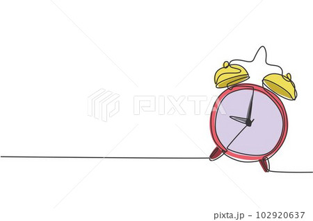 Single continuous line drawing of ringing alarm clock to wake children up. Back to school minimalist style. Time keeper concept. Modern one line draw graphic design vector illustration 102920637