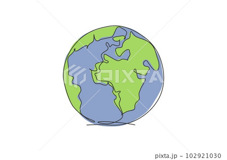 World globe earth. Single continuous line round global map geography graphic icon. Simple one line draw doodle for education concept. Isolated vector illustration minimalist design on white background 102921030