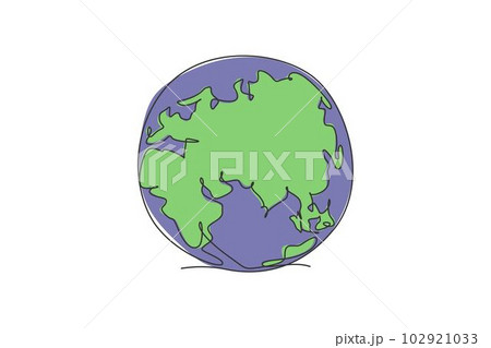 Round global earth. Single continuous line world globe map graphic icon. Simple one line doodle for geography education concept. Isolated vector illustration minimalist design on white background 102921033