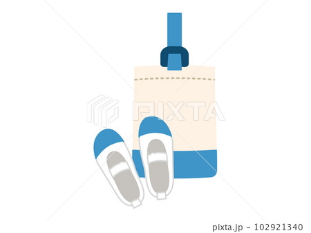 青い上靴入れと上靴のイラスト　線画なし 102921340