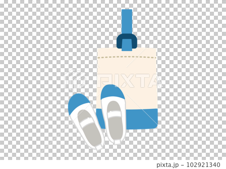 青い上靴入れと上靴のイラスト　線画なし 102921340