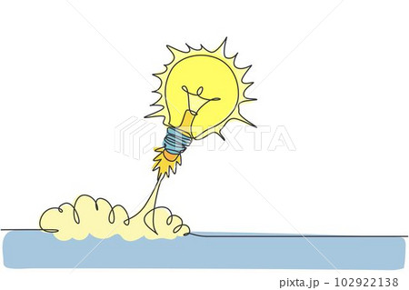 One continuous line drawing of light bulb ready to take off to space logo emblem. Smart bright launch program logotype icon template concept. Modern single line draw graphic design vector illustration 102922138