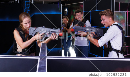 Two laser tag teams playing indoors 102922221