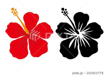 南国のイメージの花 ハイビスカスのアイコン、イラストセット 南国のイメージの花 ハイビスカスのアイコン、イラストセット 102923778