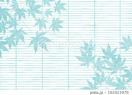 すだれに青紅葉の暑中見舞いはがきヨコ青 すだれに青紅葉の暑中見舞いはがきヨコ青 102923970