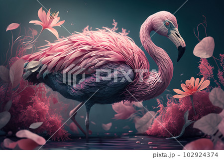 Image of a pink flamingo. illustration....のイラスト素材