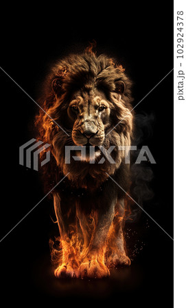 Image of an angry lion and flames. Wildlife Animals. Illustration. Generative AI Image of an angry lion and flames. Wildlife Animals. Illustration. Generative AI 102924378
