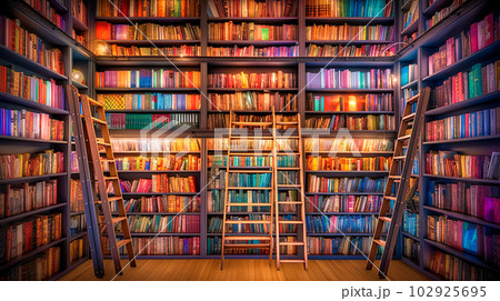 巨大図書館の光る本棚「AI生成画像」 102925695