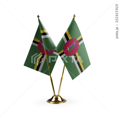 Small national flags of the Dominica on a white background 102925920