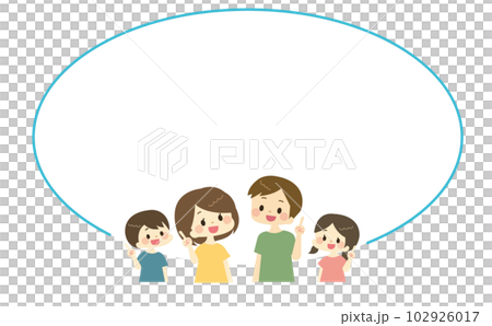 Illustration of a family raising their index finger with a smile 102926017