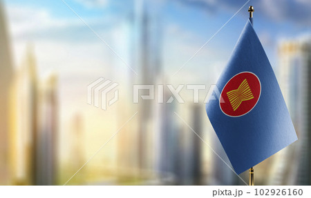Small flags of the ASEAN on an abstract blurry background 102926160