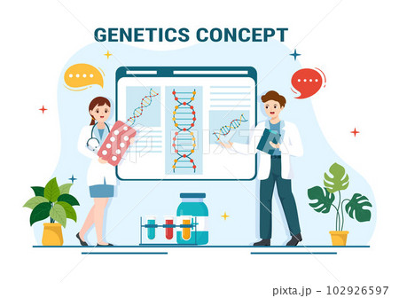 Genetic Science Concept Vector Illustration with DNA Molecule Structure and Science Technology in Healthcare Flat Cartoon Hand Drawn Templates 102926597