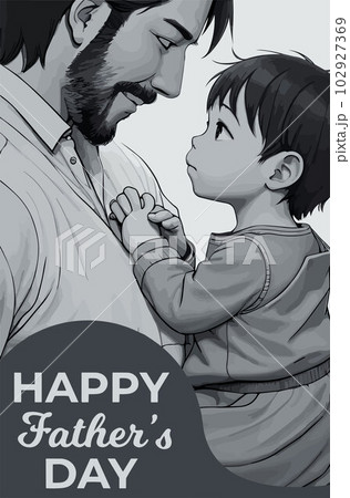 Happy International Fathers Day. for card, poster or banner. a father and a child. gray style. Happy International Fathers Day. for card, poster or banner. a father and a child. gray style. 102927369