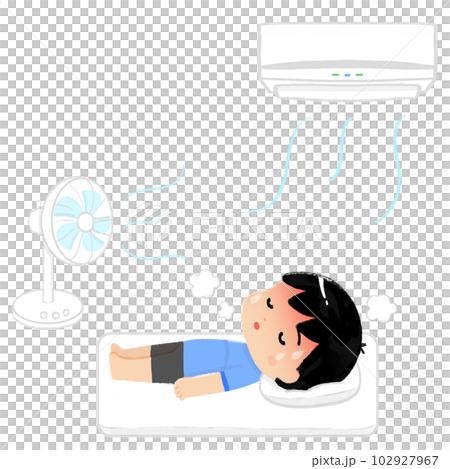 涼しい部屋で体を冷やしている子ども 102927967
