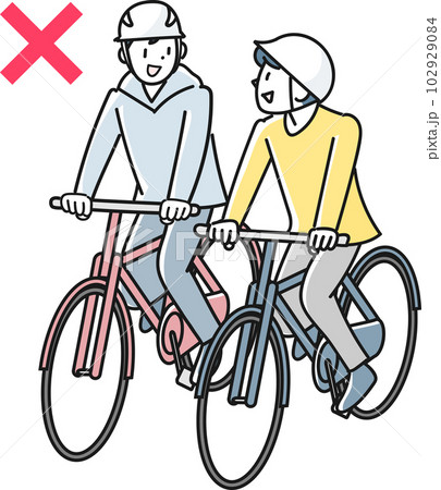 自転車で並走する若い男性たち 102929084