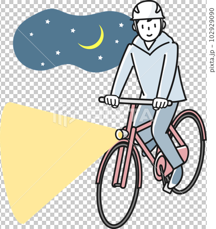 Young man riding a bicycle with lights on at night 102929090