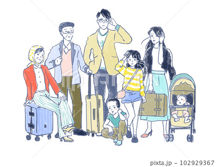 旅行へ行く三世代家族 102929367