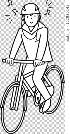 Young man riding a bicycle while listening to music with earphones 102930145