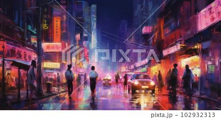 サイバーパンクの都市風景,Generative AI AI画像 102932313