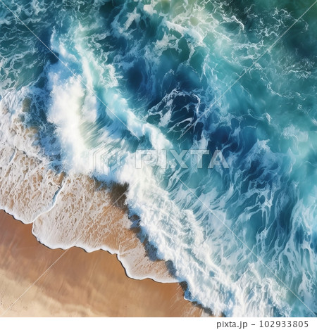 上から見た海のビーチと波,Generative AI AI画像のイラスト素材