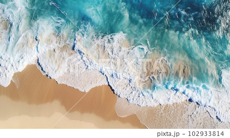 上から見た海のビーチと波,Generative AI AI画像のイラスト素材