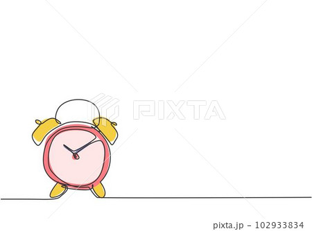 Single continuous line drawing of old retro alarm analog clock on the floor. Minimalism metaphor business deadline concept. Dynamic one line draw graphic design vector illustration 102933834