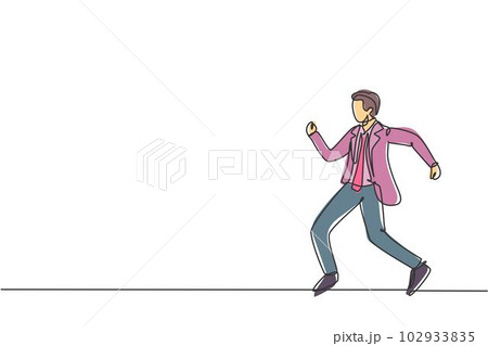 Single one line drawing of young business man walking on the street to go to his office. Business time discipline metaphor concept. Modern continuous line draw design graphic vector illustration 102933835