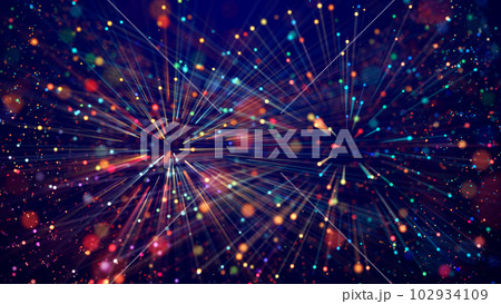 Magic multicolored sparkles of light with rays form flickering abstract simple structures like fiber optic or laser show with amazing bokeh for fantastic background. 3d render Magic multicolored sparkles of light with rays form flickering abstract simple structures like fiber optic or laser show with amazing bokeh for fantastic background. 3d render 102934109