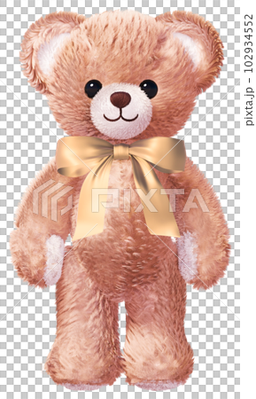 Bear_Beige cute teddy bear_With ribbon_Facing straight forward Bear_Beige cute teddy bear_With ribbon_Facing straight forward 102934552