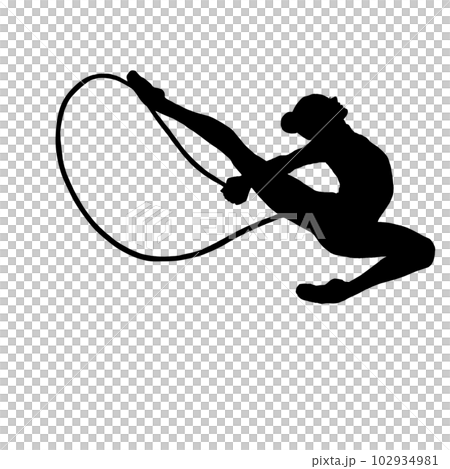 Silhouette of a woman performing a rope in rhythmic gymnastics 102934981