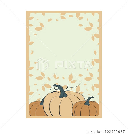 A4 vertical Print template invitation card for Halloween celebration with orange pumpkin fruit. Beige shades. Frames with leaves and pumpkin . Festive vector A4 vertical Print template invitation card for Halloween celebration with orange pumpkin fruit. Beige shades. Frames with leaves and pumpkin . Festive vector 102935027