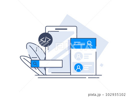 Web development, optimization, user experience, user interface in e-commerce. Website layout elements, photo, video, program code, search bar 102935102