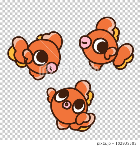 金魚のかわいい手描きイラスト 表情3種セットのイラスト素材