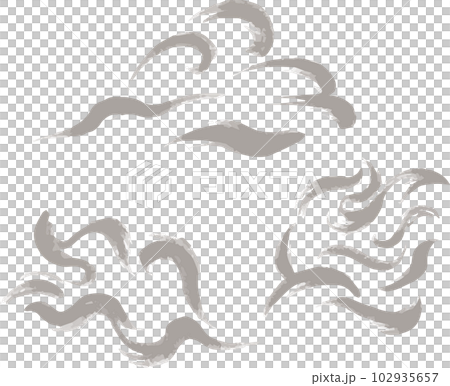 墨絵　雲　炎　手描き　イラスト素材セット　薄墨 102935657