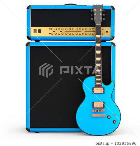 Classical amplifier with acoustic guitar isolated on white background. Classical amplifier with acoustic guitar isolated on white background. 102936896