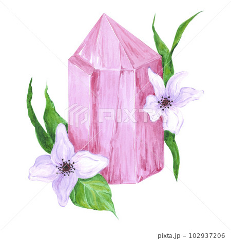 Watercolor purple magical crystal. Illustration isolated on white background. Scrapbook, post card, banner, lable. 102937206