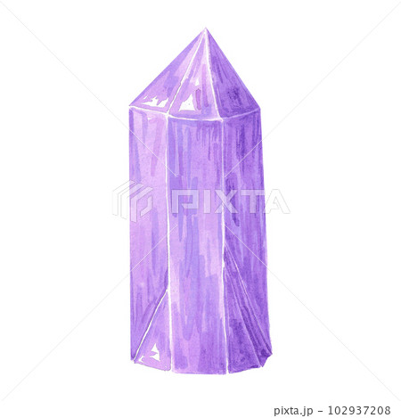 Watercolor purple magical crystal. Illustration isolated on white background. Scrapbook, post card, banner, lable. 102937208