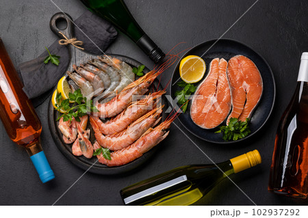 Seafood and Wine on a Table Seafood and Wine on a Table 102937292