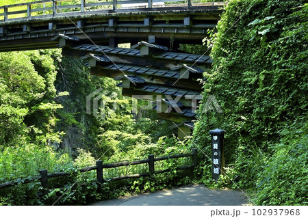 桂川の渓谷に架かる甲斐の猿橋 桂川の渓谷に架かる甲斐の猿橋 102937968