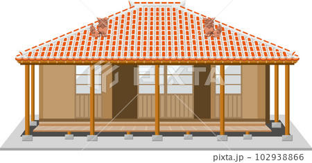 沖縄県の古民家 赤瓦屋根のイメージイラスト 沖縄県の古民家 赤瓦屋根のイメージイラスト 102938866
