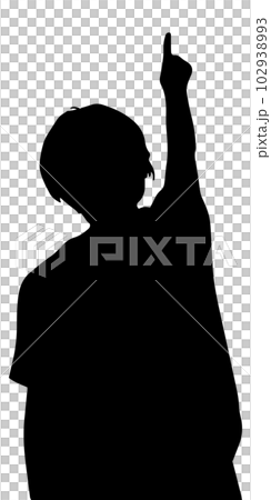 Female silhouette raising one hand index finger 102938993